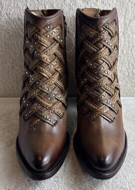 Cuadra Women's Ankle Boots Brown Woven Leather, Size 10 M 54199